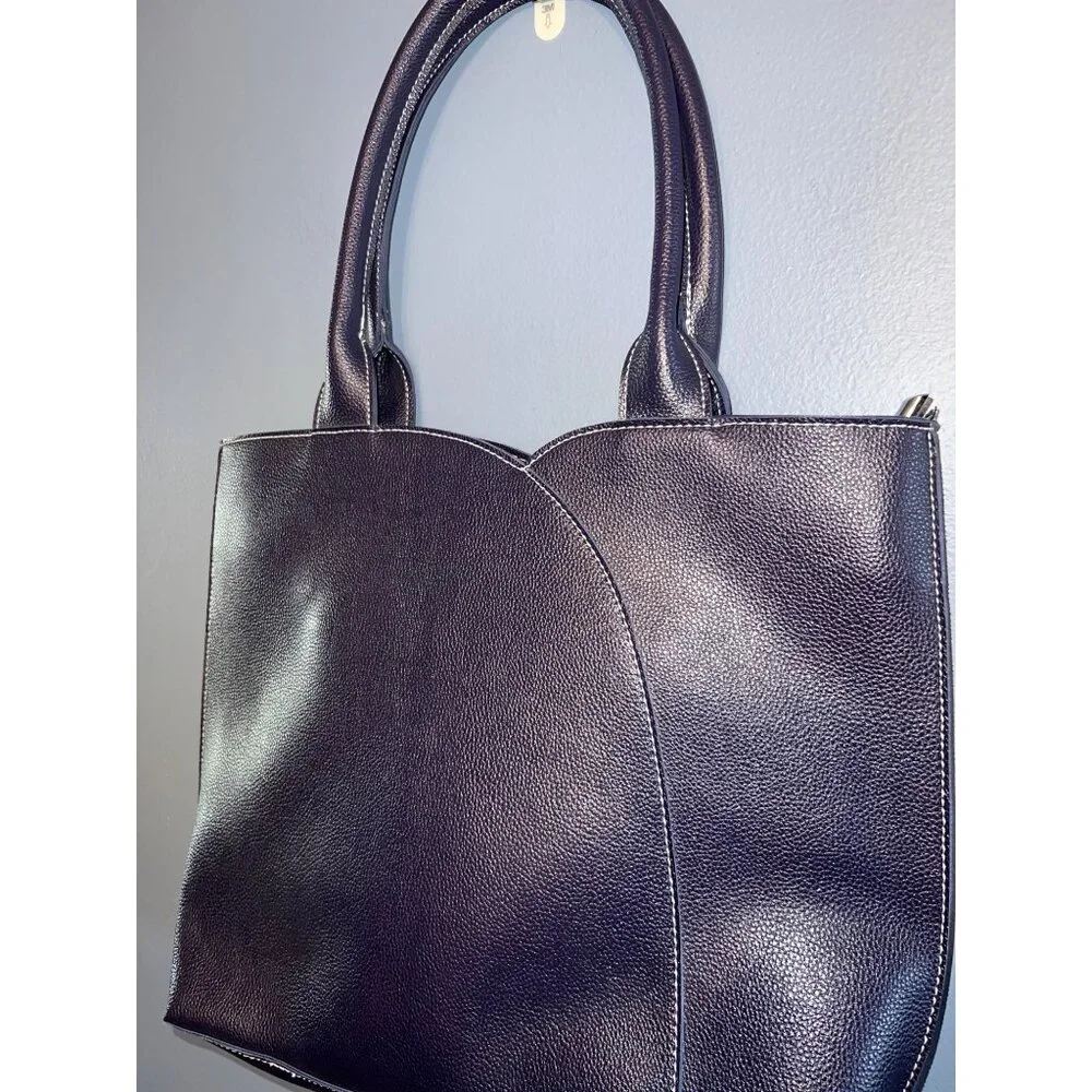 Mellow World Navy Blue/Purple Vegan‎ Leather Tote Purse W Multi Colored Tassels